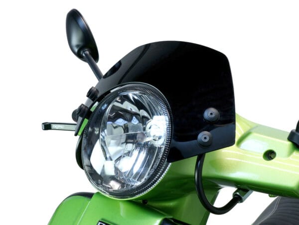 MN2512BB - Flyscreen with black brackets -MOTO NOSTRA, w=300mm, h=105mm- Vespa GT, GTL, GTS, GTS Super 125-300cc (-2018) - black