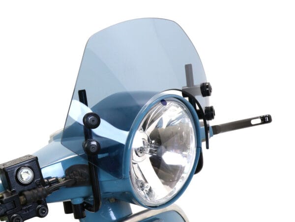 MN2514BMB - MOTO NOSTRA Parabrezza con supporti neri, larghezza 300mm, altezza 105mm - Vespa PX80, PX125, PX150, PX200, LML 125/150 Star/Stella - grigio fumè