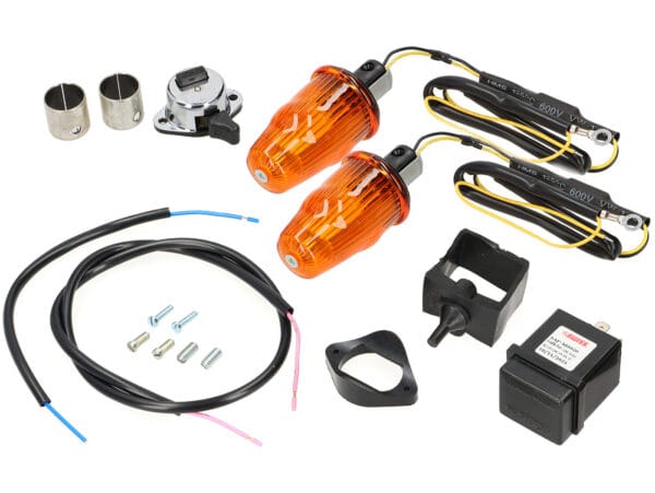 MN6012AKT - MOTO NOSTRA Set di retrofit per frecce a LED per indicatori terminali del manubrio - con marcatura CE, 12 Volt - Vespa Smallframe V50, 50N, PV, ET3, Largeframe Rally, Sprint, TS, GT, GTR, SS180 - Ø=24mm - Arancione