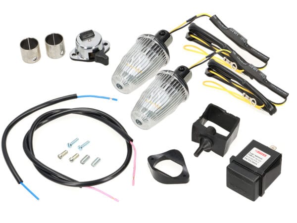 MN6012WKT - MOTO NOSTRA Kit di retrofit indicatori di direzione per frecce terminali del manubrio - LED, con marcatura CE, 12 Volt - Vespa Smallframe V50, 50N, PV, ET3, Largeframe Rally, Sprint, TS, GT, GTR, SS180 - Ø=24mm - Bianco